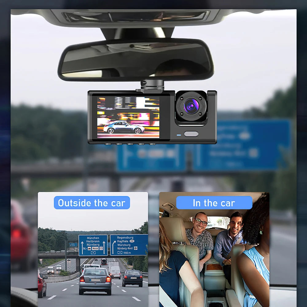 3 Channel Car Camera IR Night Vision 1080P 3-Lens Inside Vehicle Dashcam With 32GB Memory Card Loop Recording Car DVRs Camera