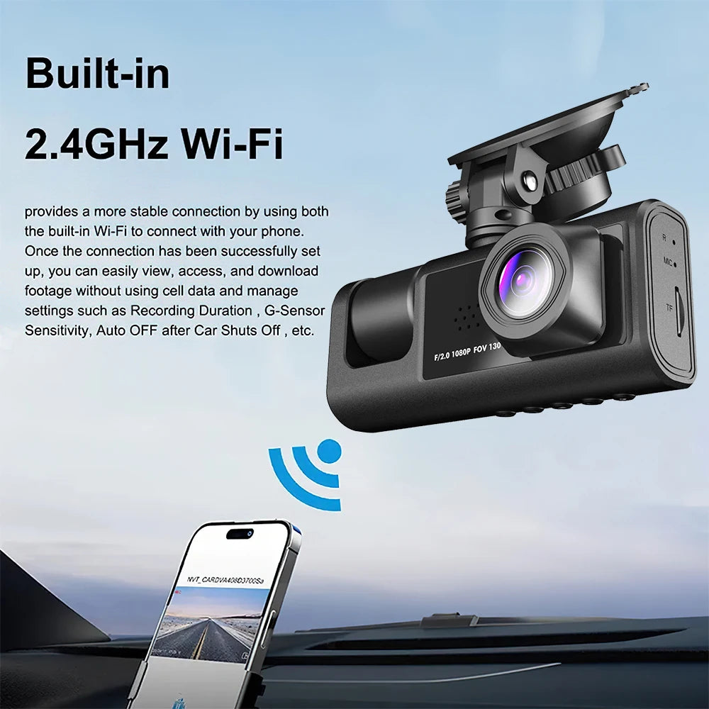 3 Channel Car Camera IR Night Vision 1080P 3-Lens Inside Vehicle Dashcam With 32GB Memory Card Loop Recording Car DVRs Camera