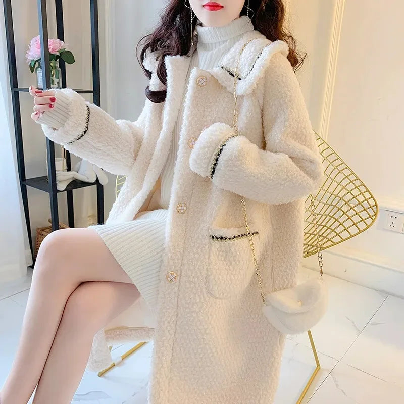 Women Oversized Coat Fashionable Winter Wool Blend Collared Jacket