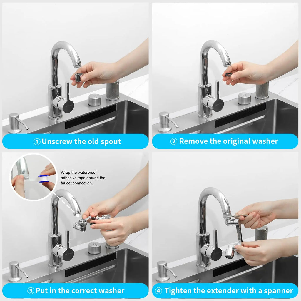 1080° Universal Rotation Faucet Extender Dual Mode Sprayer Head Kitchen Robot Arm Extension Taps Bathroom Swivel Faucet