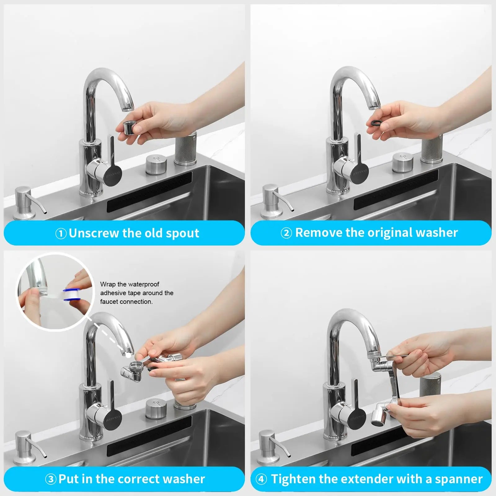 1080° Universal Rotation Faucet Extender Dual Mode Sprayer Head Kitchen Robot Arm Extension Taps Bathroom Swivel Faucet