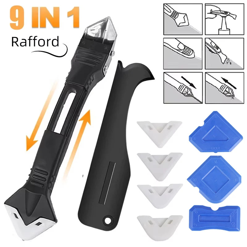 Metal Head Shovel 5 in 1 Glue Tool Kit: Silicone Spatula, Caulk Remover, Grout Removal, Sealant Finishing & Corner Scrap
