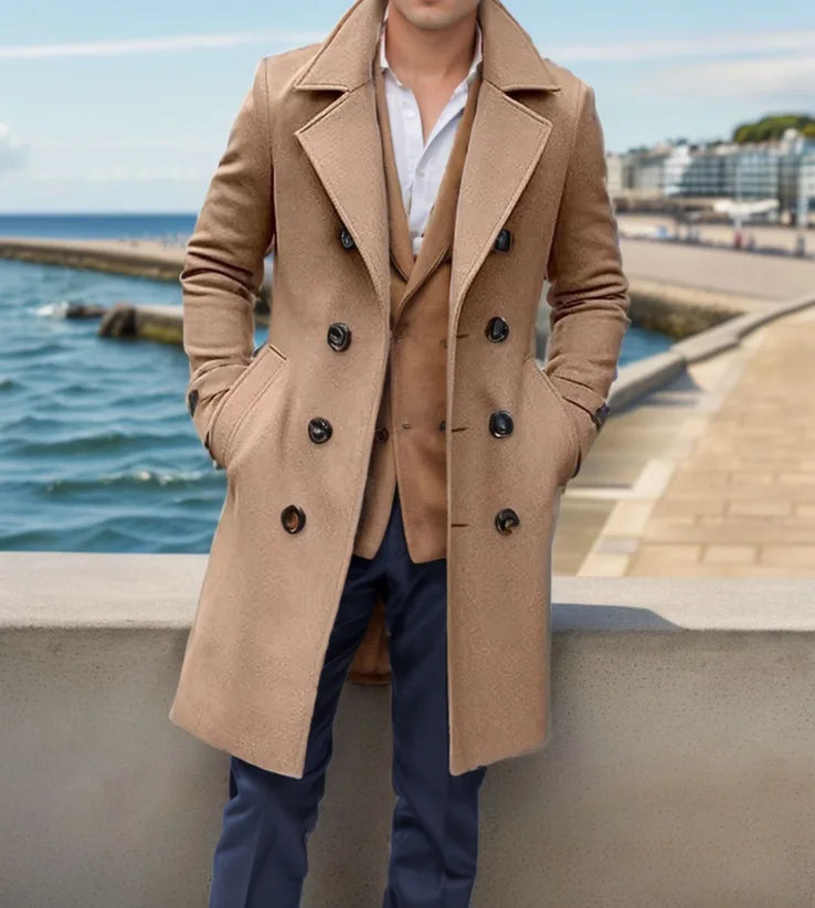 New Fashion Casual Long Sleeve Turn-down Collar Single Breasted Solid Color Slim Fit Wool & Blends Coat For Men,10 Colors