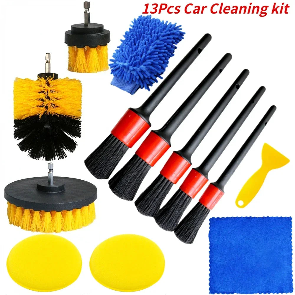 New Car Cleaning Kit Scrubber Zfouek Drill Detailing Brush Set Air Conditioner Vents Towel Polisher Car Auto Detailing Tools