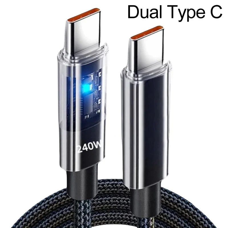 240W Nylon USB Type C Super Fast Charging Cable For Samsung Xiaomi Huawei Honor LED Digital Display USB C Charger Data Cord