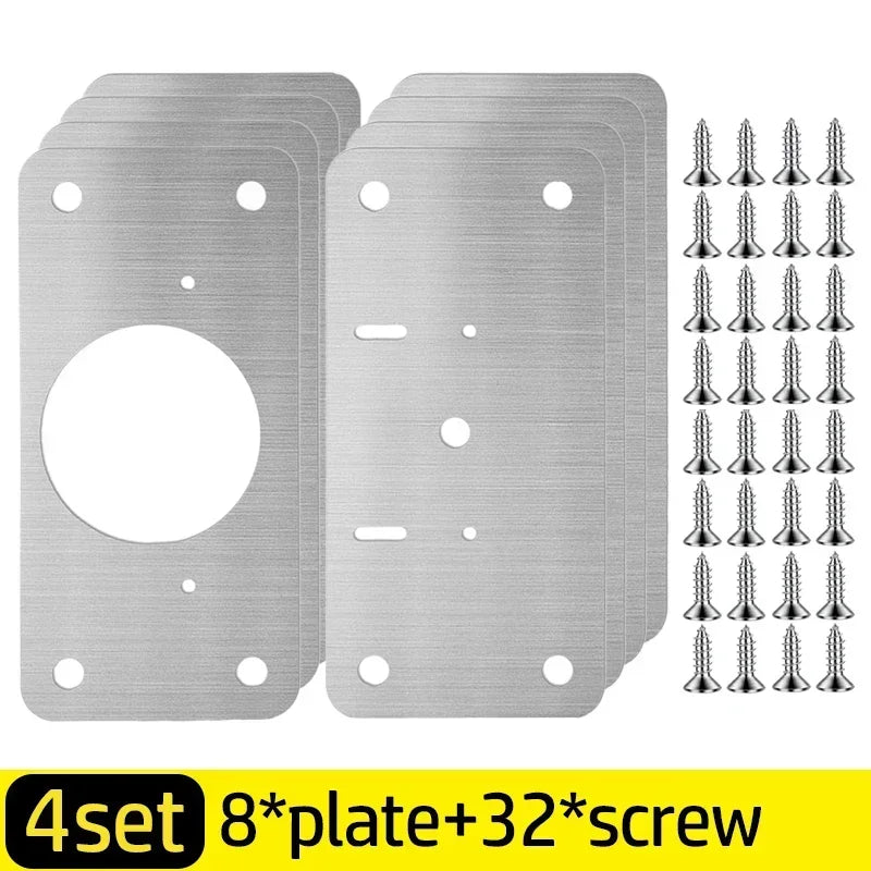 20/2Pcs Cabinet Hinge Repair Plate Kits Stainless Steel Door Hinge Mounting Plate with Holes for Home Kitchen Cupboard Furniture