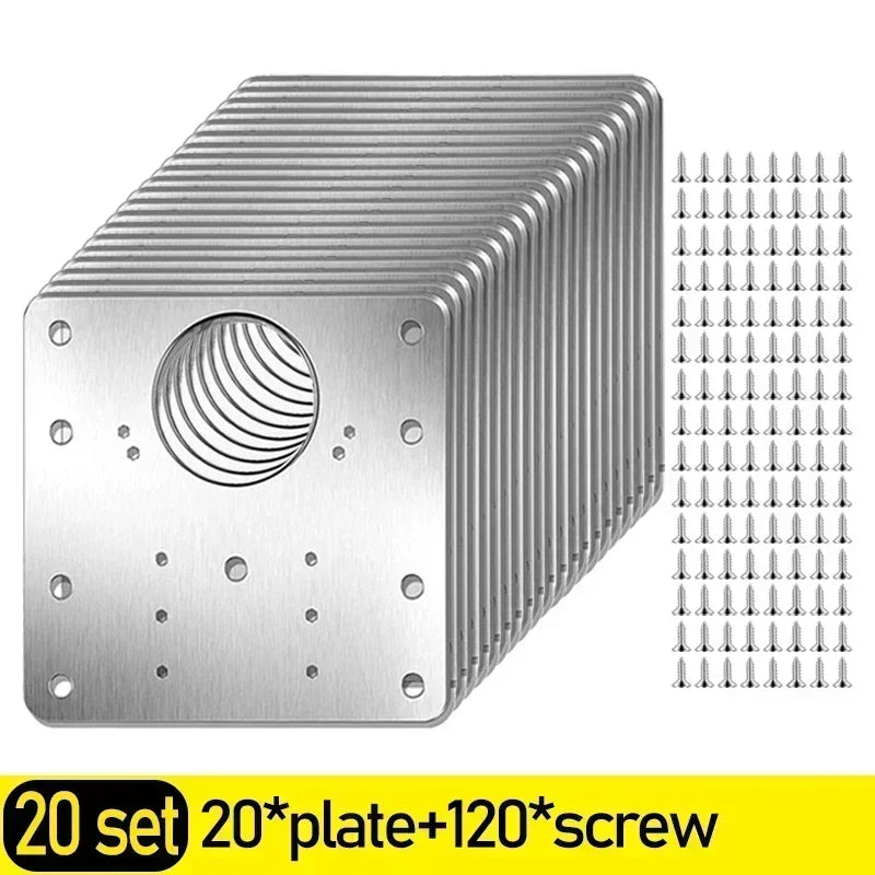 20/2Pcs Cabinet Hinge Repair Plate Kits Stainless Steel Door Hinge Mounting Plate with Holes for Home Kitchen Cupboard Furniture