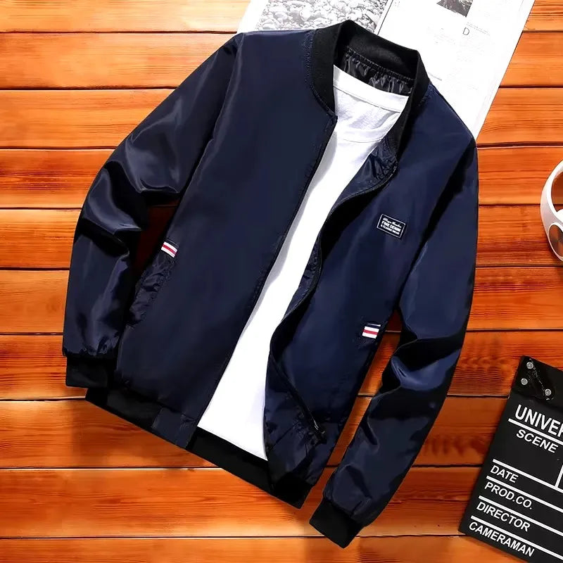 Men's Casual Long Sleeve Zipper Baseball Collar Bomber Jacket, Chic And Trendy Regular Fit Windbreaker Jacket