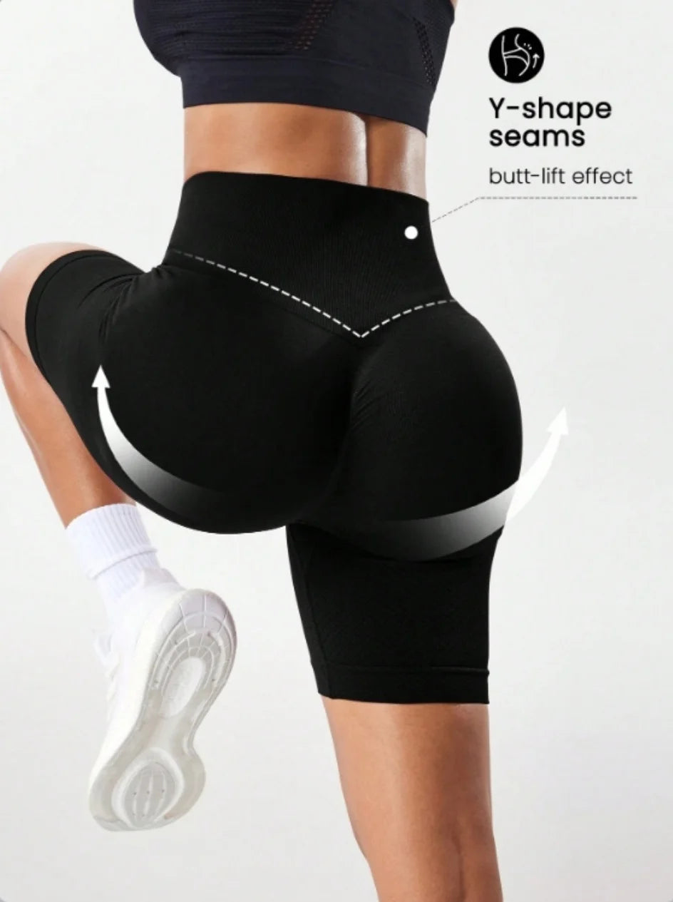 High waisted tight fitting sports shorts for women, fitness yoga pants, elastic and breathable running pants