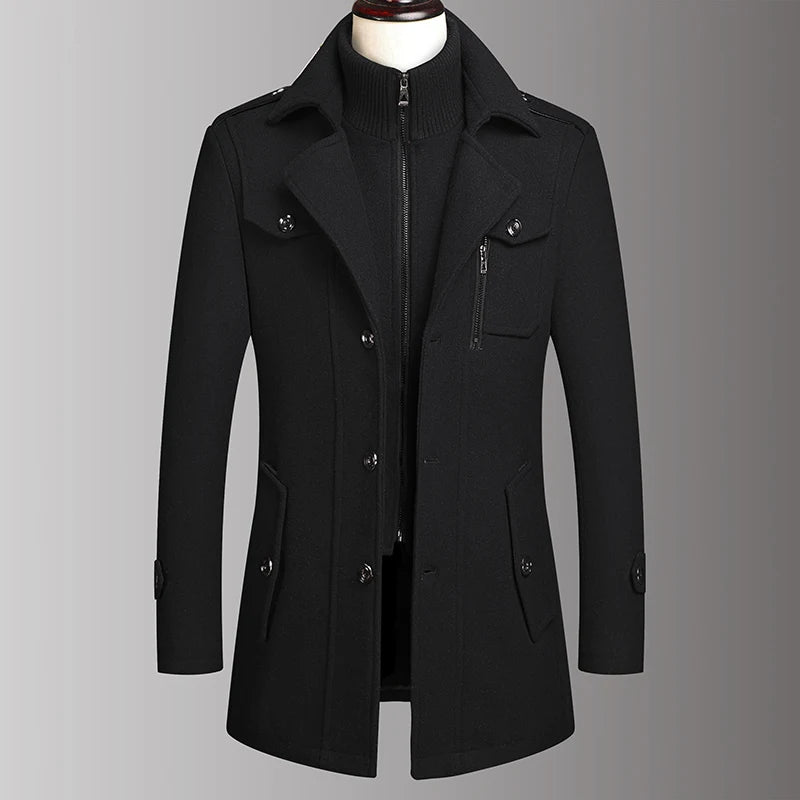Men's Fashion Winter Double Collar Wool High Quality Coat