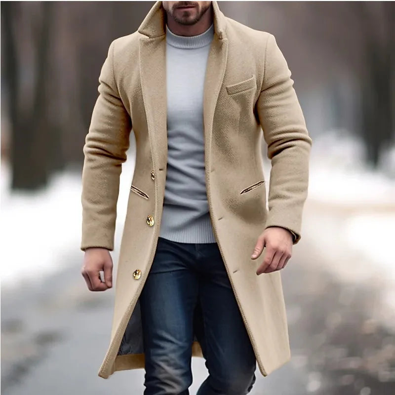 New Fashion Casual Long Sleeve Turn-down Collar Single Breasted Solid Color Slim Fit Wool & Blends Coat For Men,10 Colors