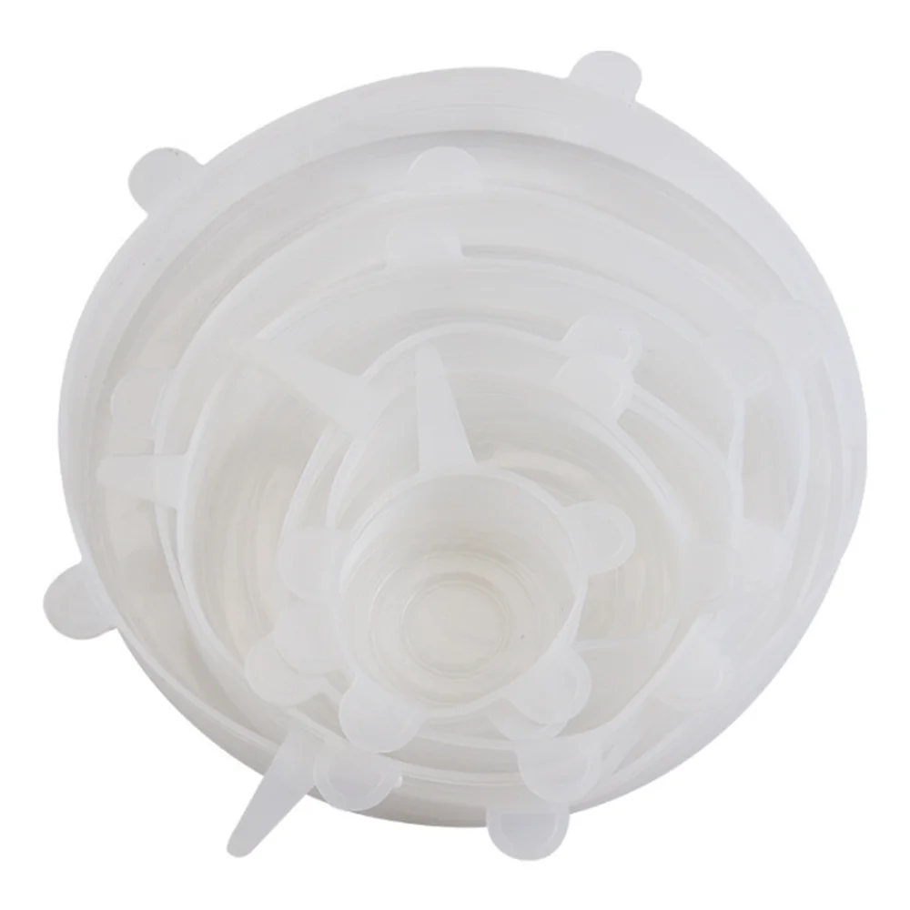 6pcs Food Grade Silicone Reusable Airtight Round Dish Lids for Kitchen Accessories