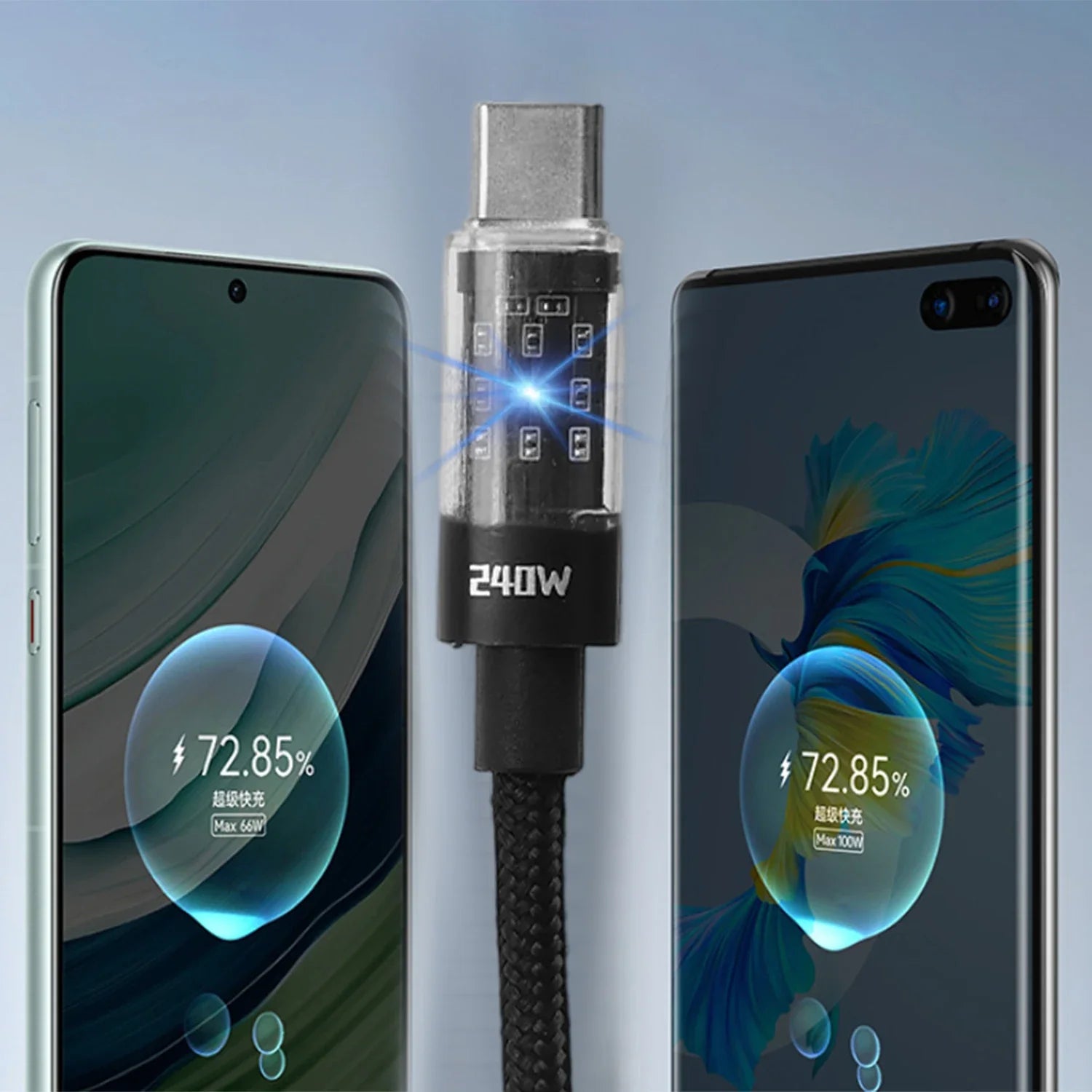 240W Nylon USB Type C Super Fast Charging Cable For Samsung Xiaomi Huawei Honor LED Digital Display USB C Charger Data Cord