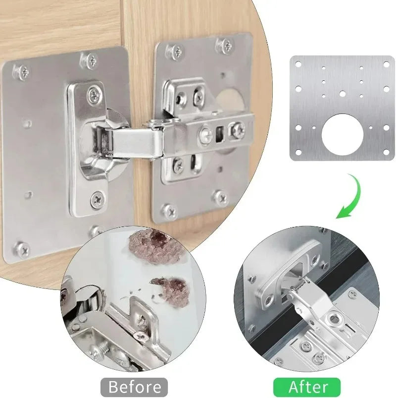 Stainless Steel Cabinet Door Hinge Repair Plate Kit with Screws – Durable Furniture Hardware