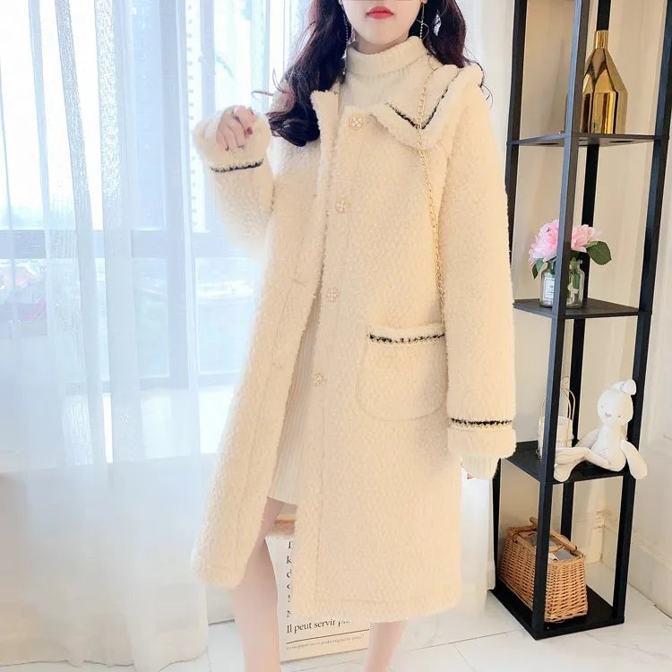 Women Oversized Coat Fashionable Winter Wool Blend Collared Jacket