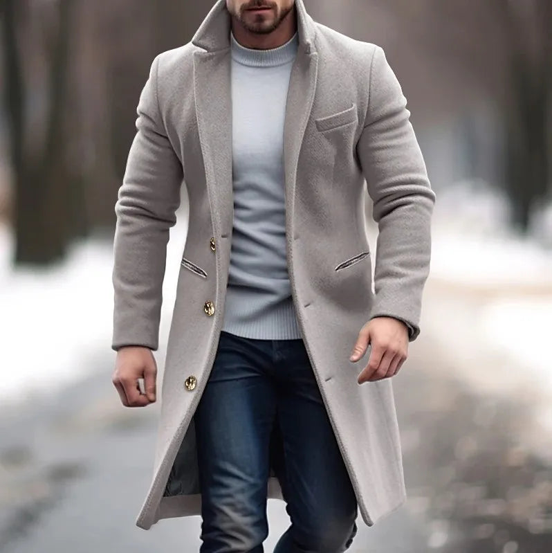 New Fashion Casual Long Sleeve Turn-down Collar Single Breasted Solid Color Slim Fit Wool & Blends Coat For Men,10 Colors