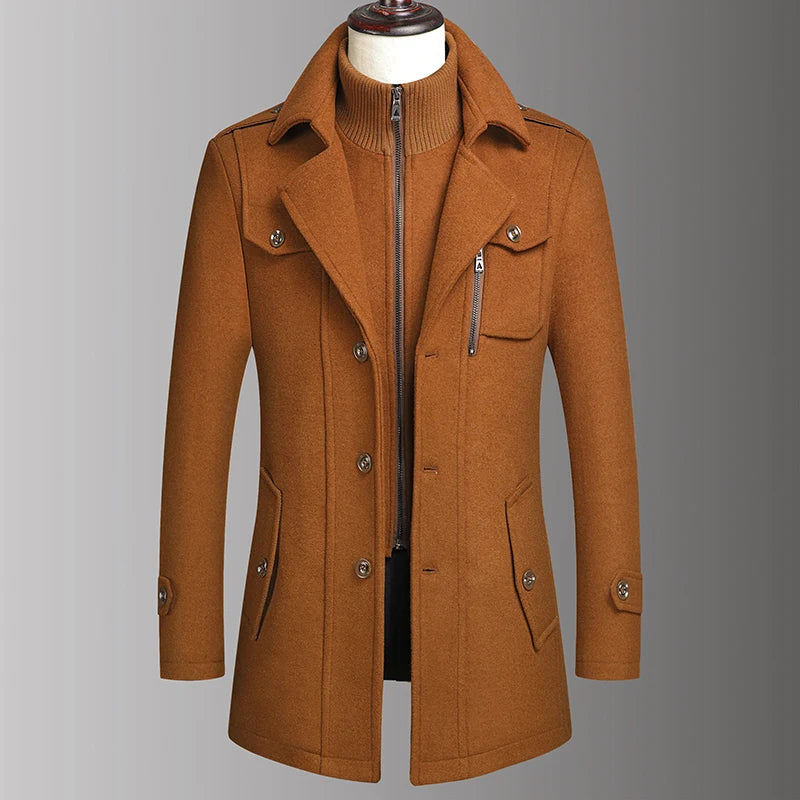 Men's Fashion Winter Double Collar Wool High Quality Coat