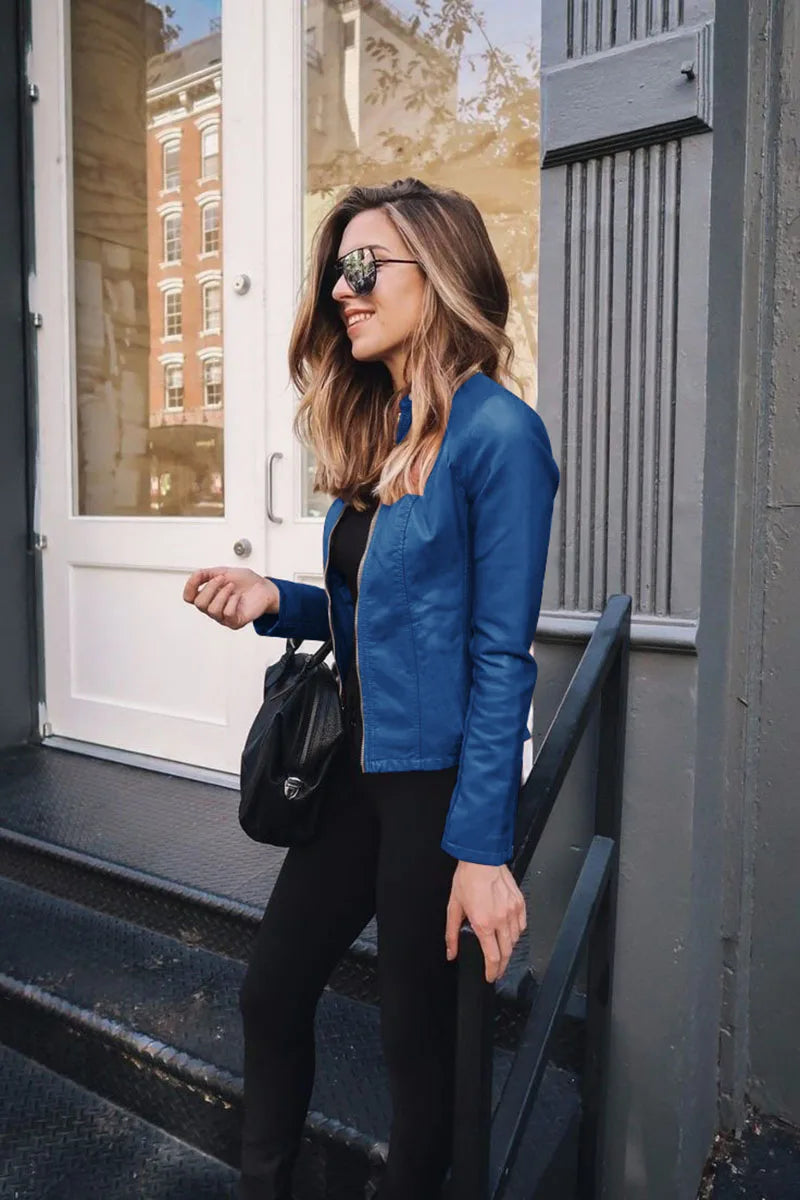 Vintage Women PU Leather Bomber Jacket Fashion Casual Autumn Winter Zipper Windbreaker Streetwear