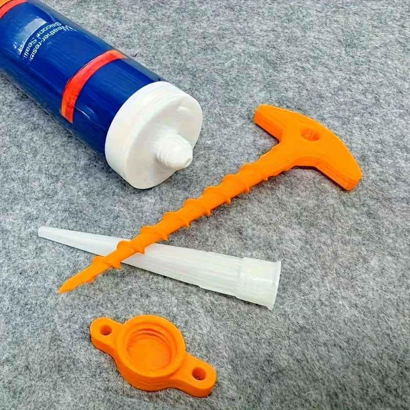 Silicone seal cap and seal gun nozzle removal tool, silicone seal cap used for open core tubes to prevent rapid drying
