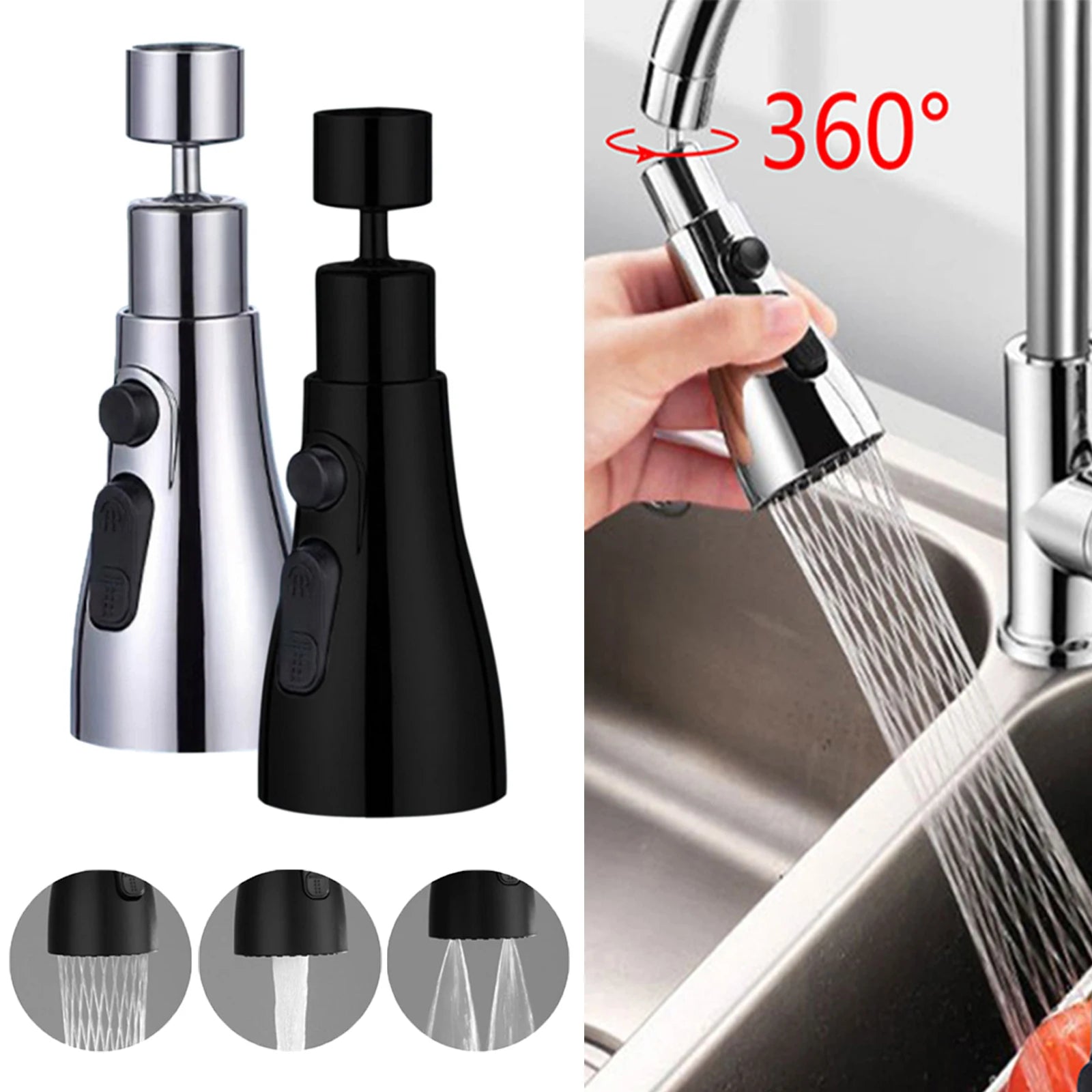 3-in-1 Kitchen Faucet Extender, 360° Rotate, Pull-Out, Multi-Mode Flushing Booster Accessory