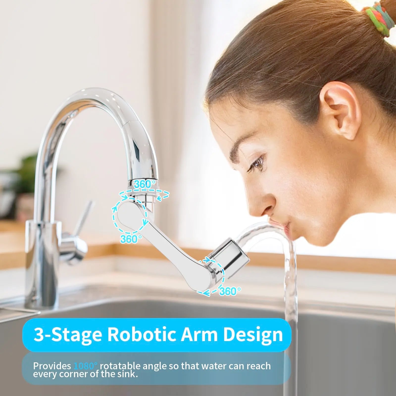 1080° Universal Rotation Faucet Extender Dual Mode Sprayer Head Kitchen Robot Arm Extension Taps Bathroom Swivel Faucet