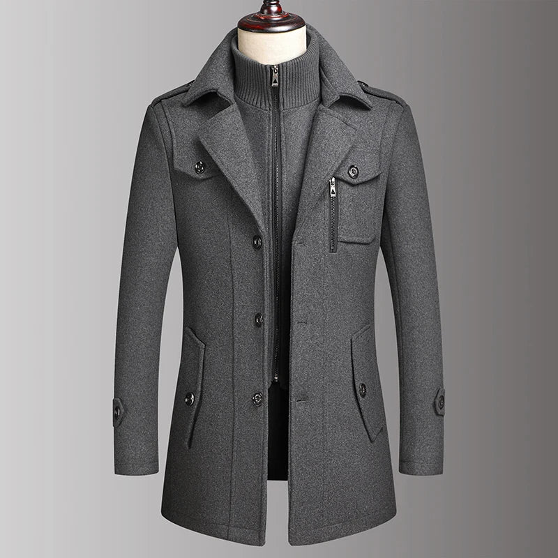 Men's Fashion Winter Double Collar Wool High Quality Coat