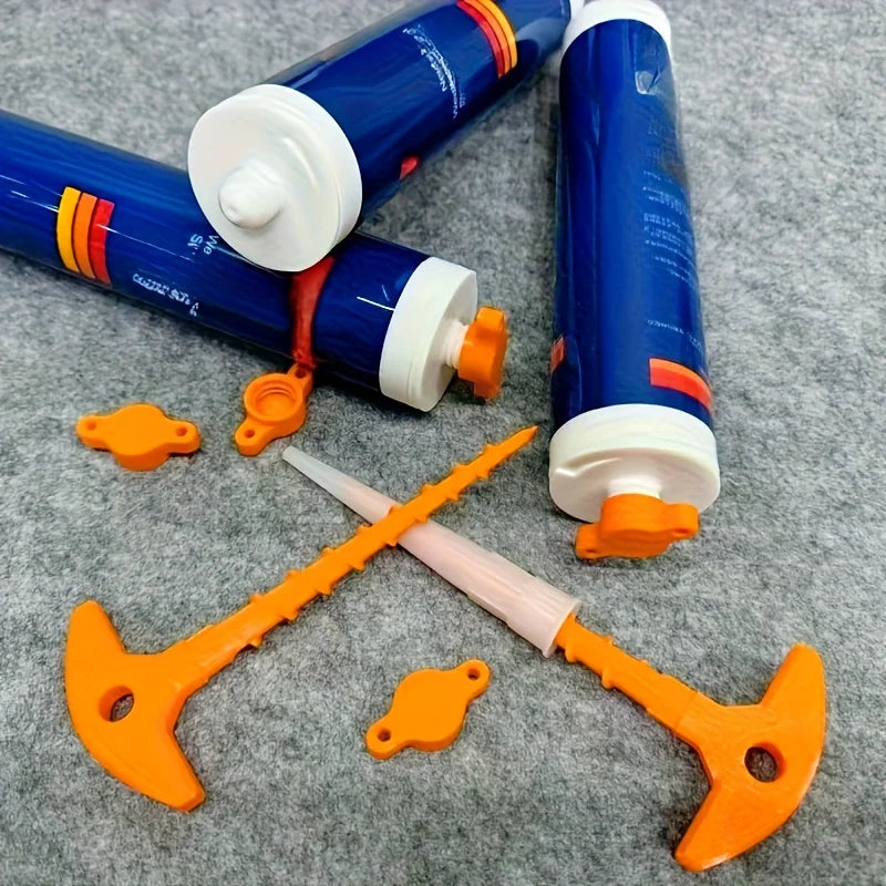 Silicone seal cap and seal gun nozzle removal tool, silicone seal cap used for open core tubes to prevent rapid drying