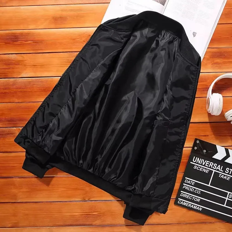 Men's Casual Long Sleeve Zipper Baseball Collar Bomber Jacket, Chic And Trendy Regular Fit Windbreaker Jacket