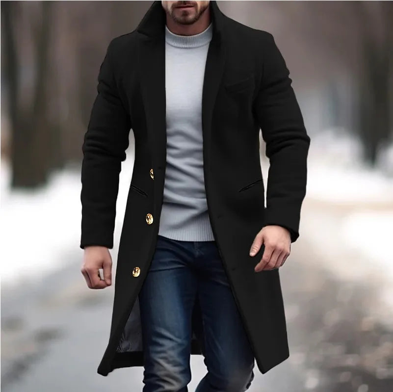 New Fashion Casual Long Sleeve Turn-down Collar Single Breasted Solid Color Slim Fit Wool & Blends Coat For Men,10 Colors