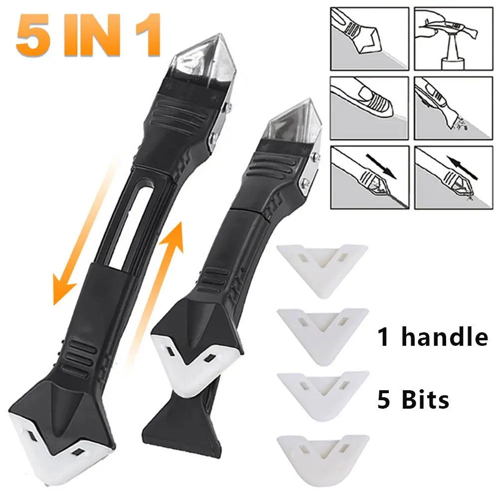 Metal Head Shovel 5 in 1 Glue Tool Kit: Silicone Spatula, Caulk Remover, Grout Removal, Sealant Finishing & Corner Scrap
