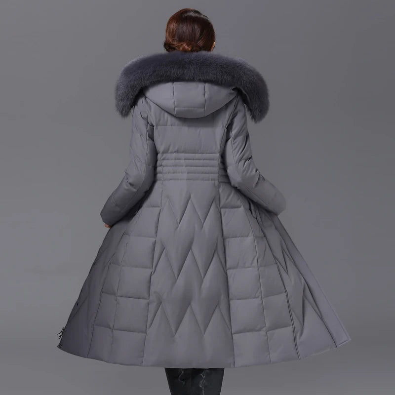 Shengyu Boya Middle-Aged and Elderly Slim-Fit Over-The-Knee Long down Jacket for Women, New Thickened Coat with Detachable Hood