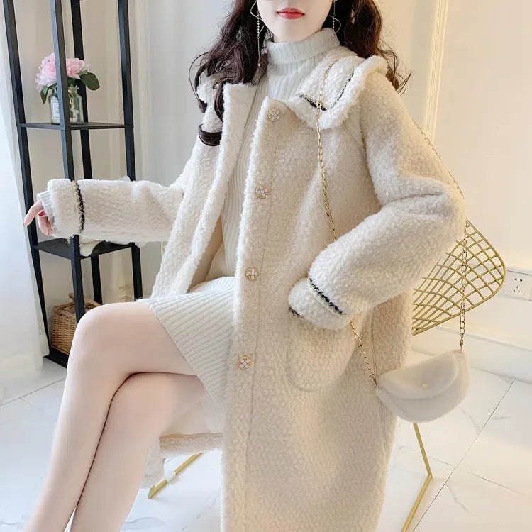 Women Oversized Coat Fashionable Winter Wool Blend Collared Jacket