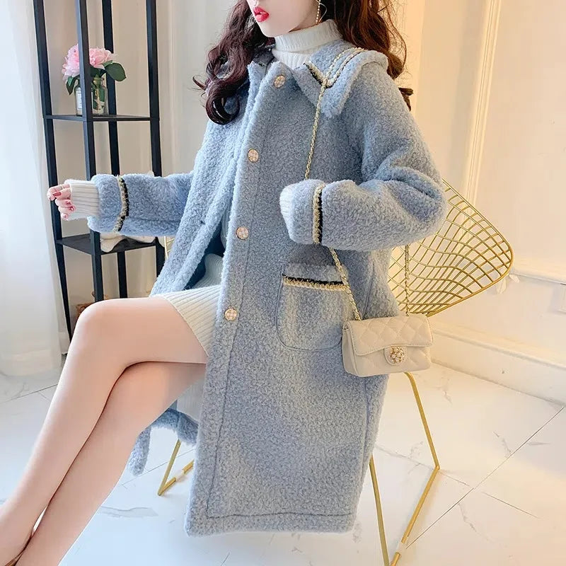 Women Oversized Coat Fashionable Winter Wool Blend Collared Jacket