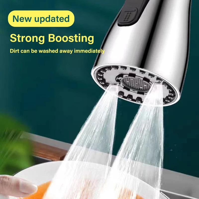 3-in-1 Kitchen Faucet Extender, 360° Rotate, Pull-Out, Multi-Mode Flushing Booster Accessory