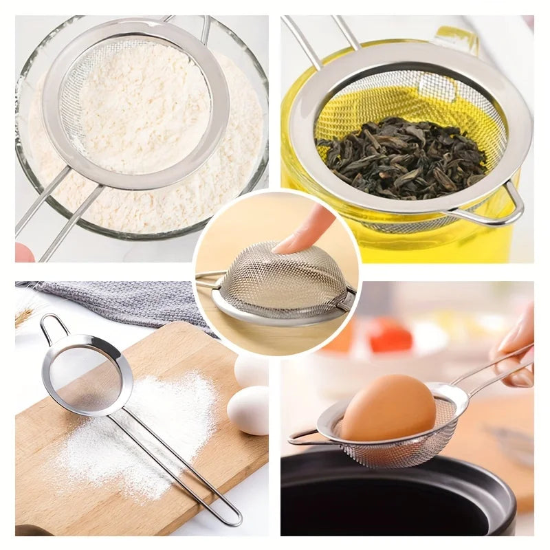 3pcs Fine Mesh Strainers Set Stainless Steel Multipurpose Flour Sieve  Sifter With Handle Perfect For tea Flour Egg Kitchen Tool
