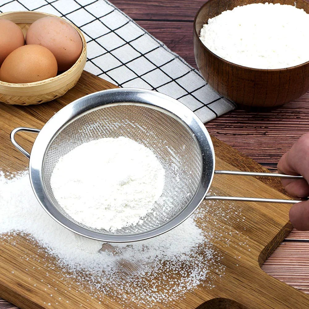 3pcs Fine Mesh Strainers Set Stainless Steel Multipurpose Flour Sieve  Sifter With Handle Perfect For tea Flour Egg Kitchen Tool